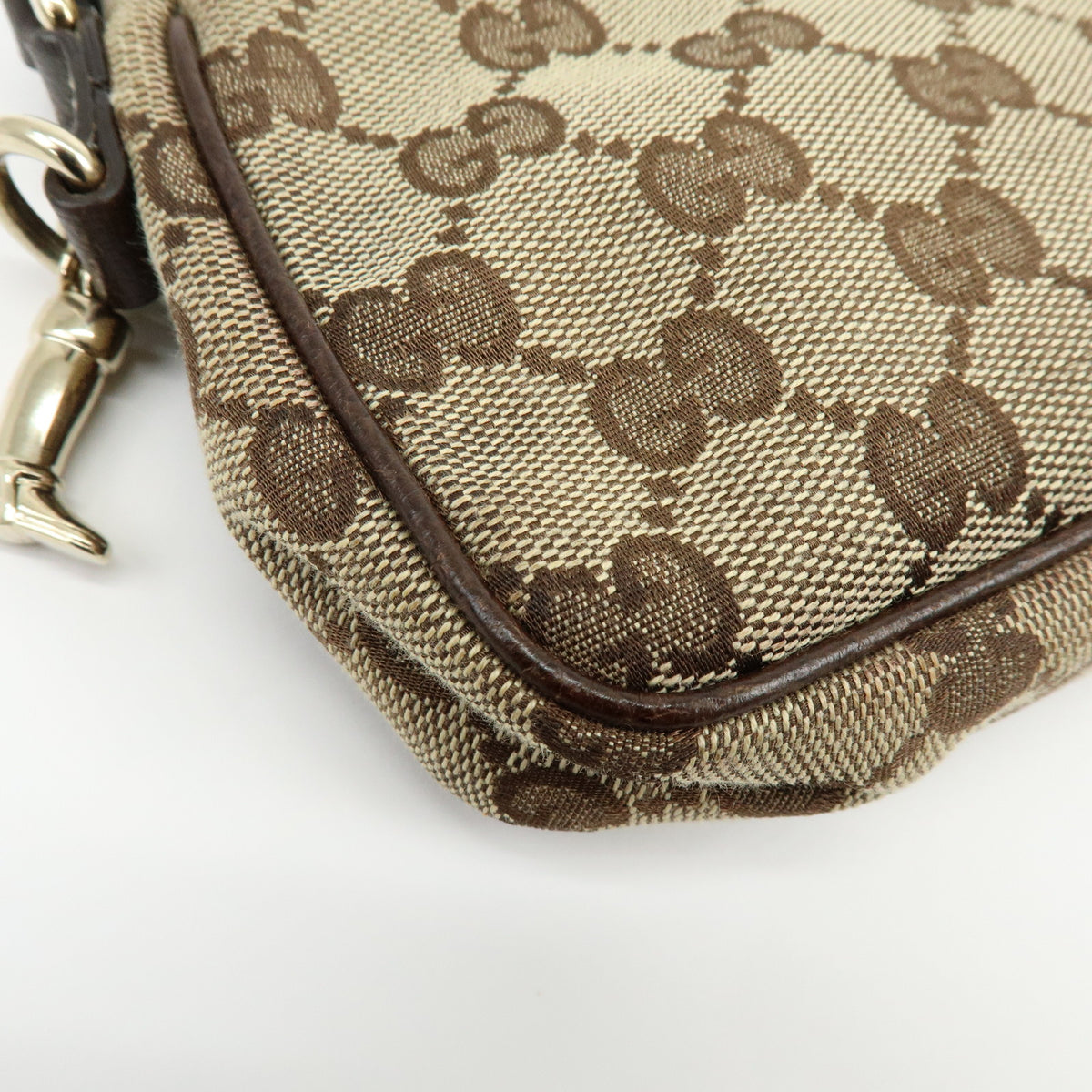 GUCCI GG Canvas Leather Hand Bag Pouch Shoulder Bag Brown Beige 154432