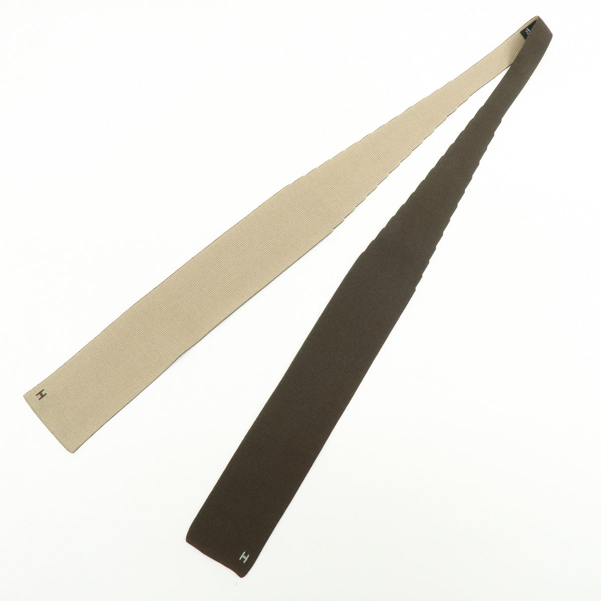 HERMES Silk 100% Knit Tie Brown Beige Green