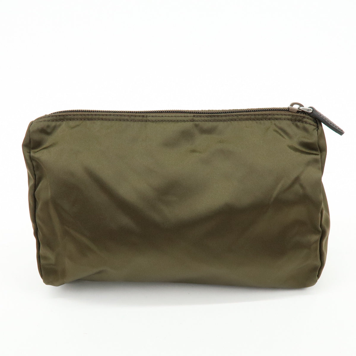 PRADA Triangle Logo Nylon Cosmetic Pouch Makeup Case Khaki Brown 1NA012