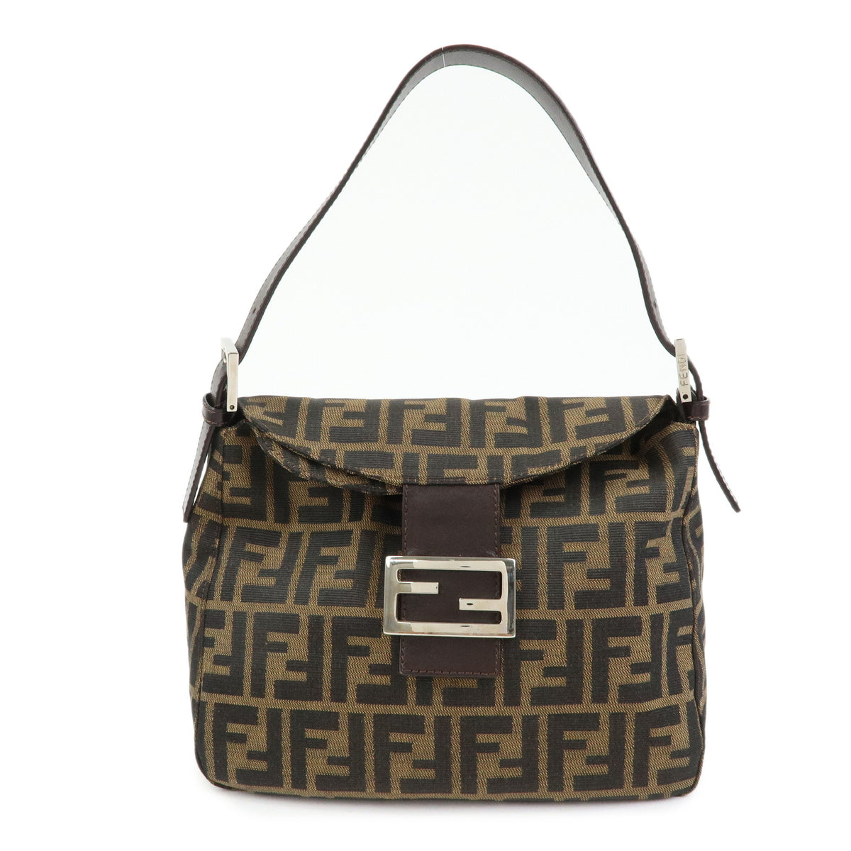 FENDI Zucca Canvas Leather Shoulder Bag Brown Black 125895