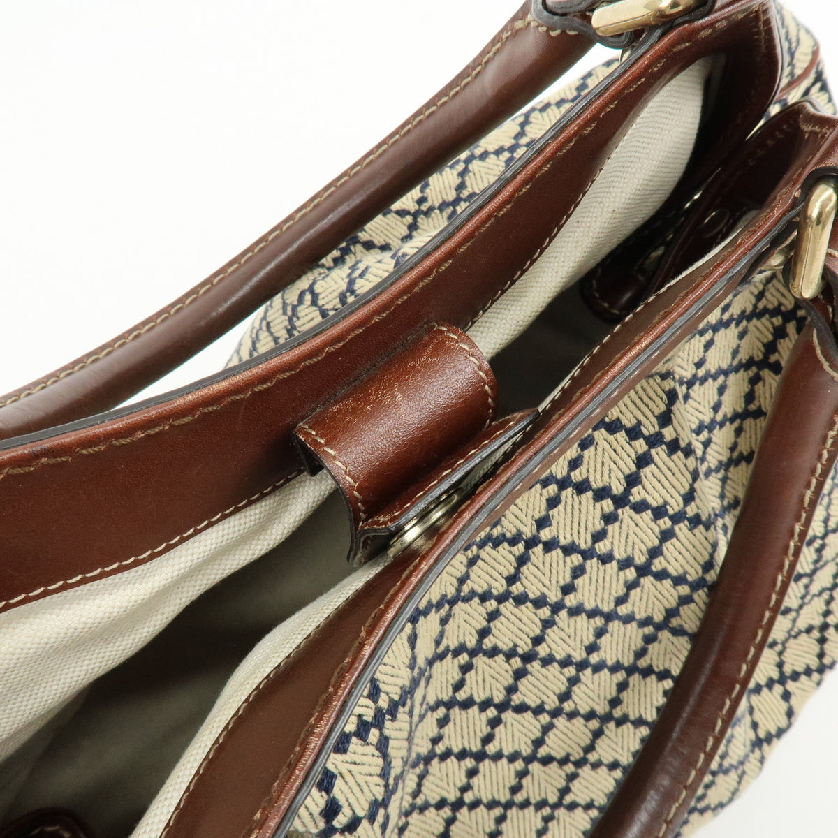 GUCCI Sukey Diamante Interlocking G GG Canvas Leather Hand Bag 211944