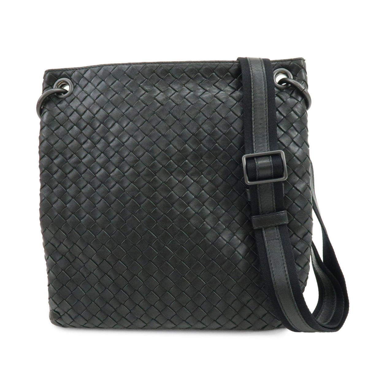 BOTTEGA VENETA Intrecciato Canvas Leather Shoulder Bag Black 172736