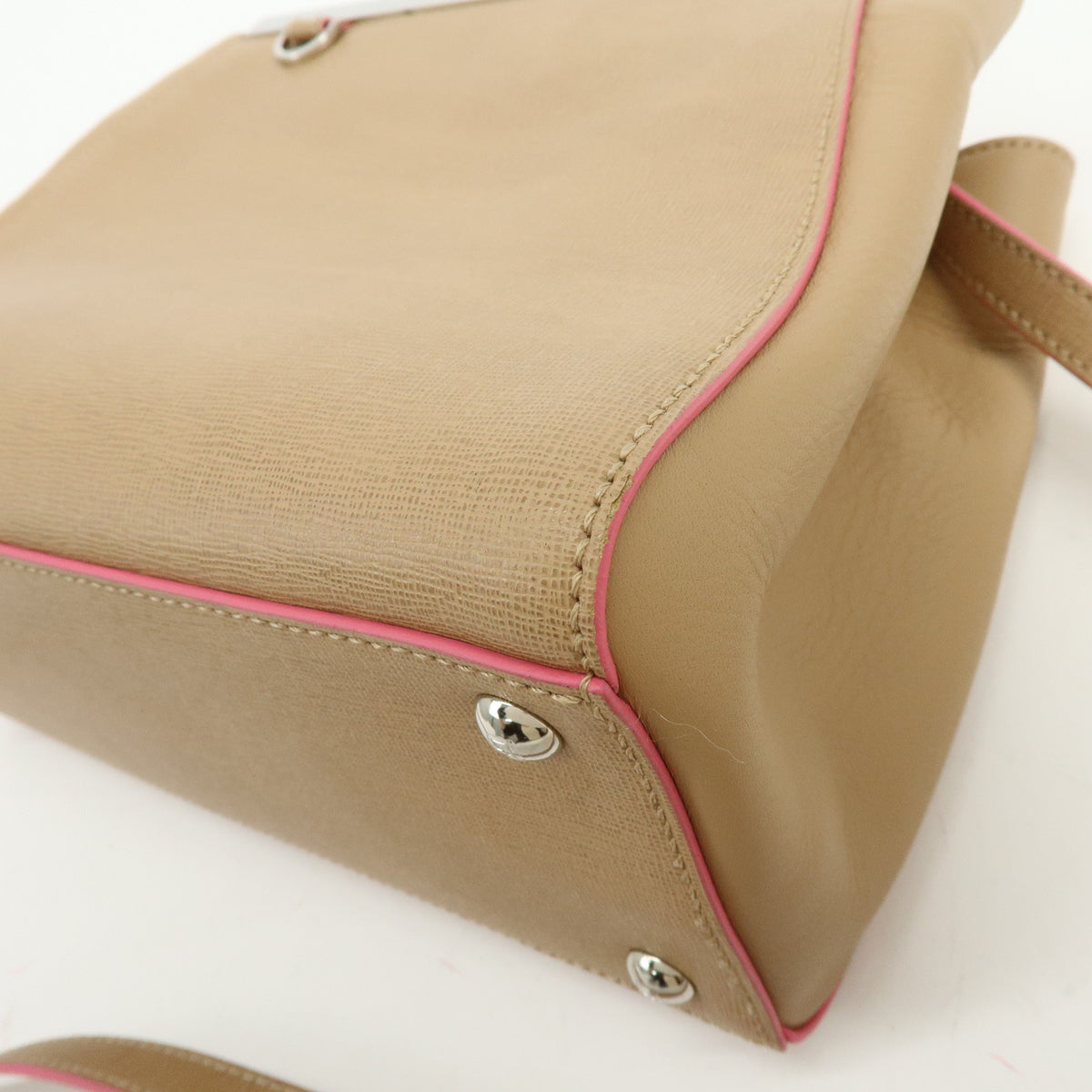 FENDI PETITE 2JOURS Calf Leather 2Way Bag Hand Bag Beige Pink 8BH253