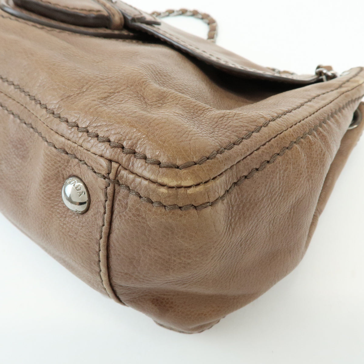 PRADA Front Flap Leather Chain Shoulder Bag Hand Bag Brown B4659C