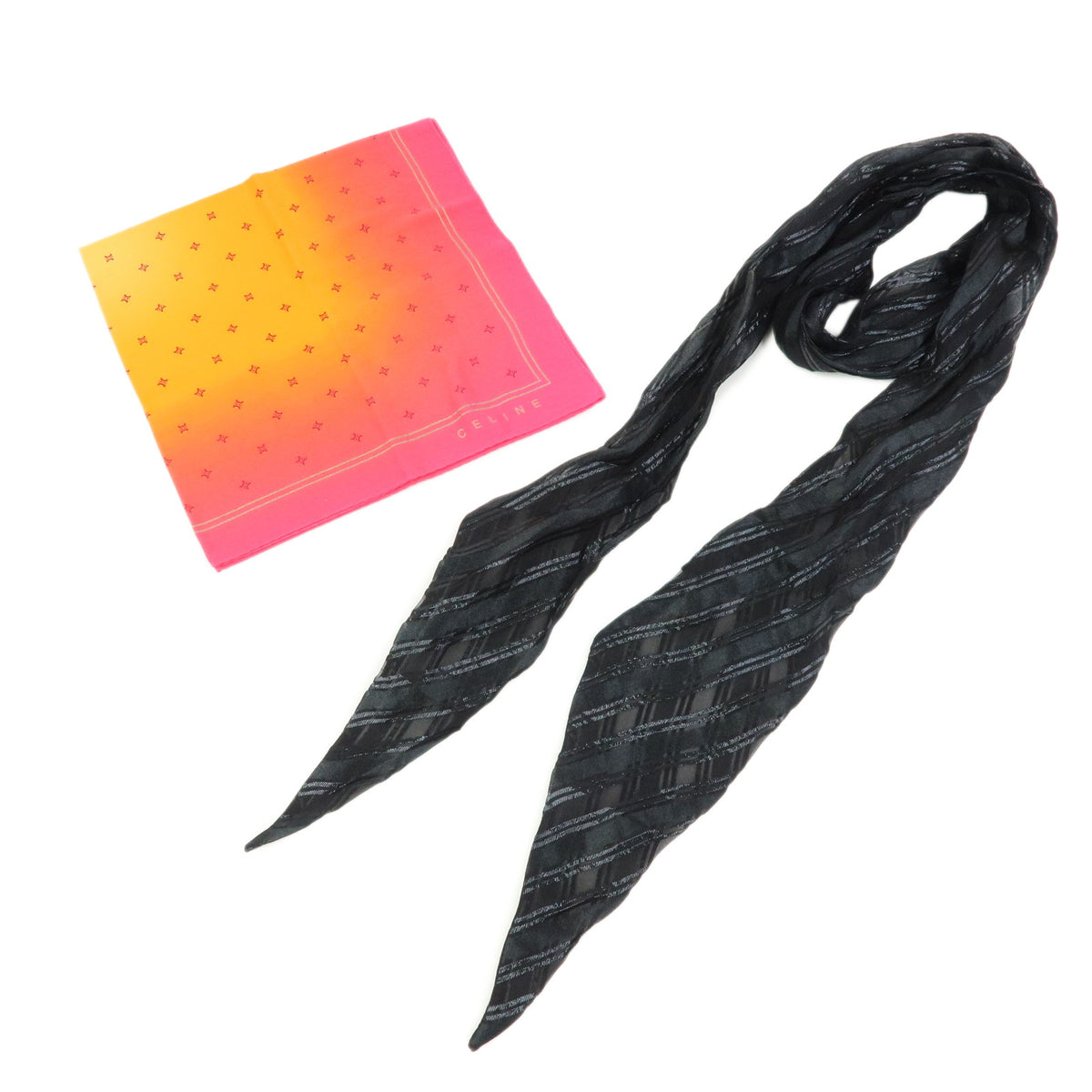 GUCCI CELINE Macadam Lot of 2 100% Silk Polyester Scarf Pink Orange