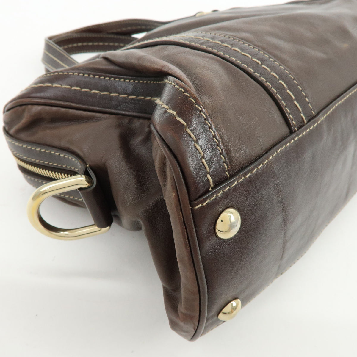 GUCCI Duchessa Leather Mini Boston Bag Hand Bag Dark Brown 181487