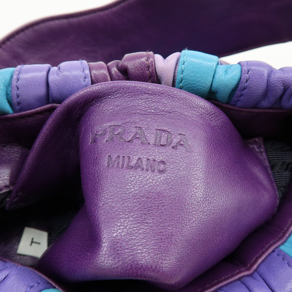 PRADA Logo Leather 2Way Shoulder Bag Hand Bag Purple Turquoise Blue