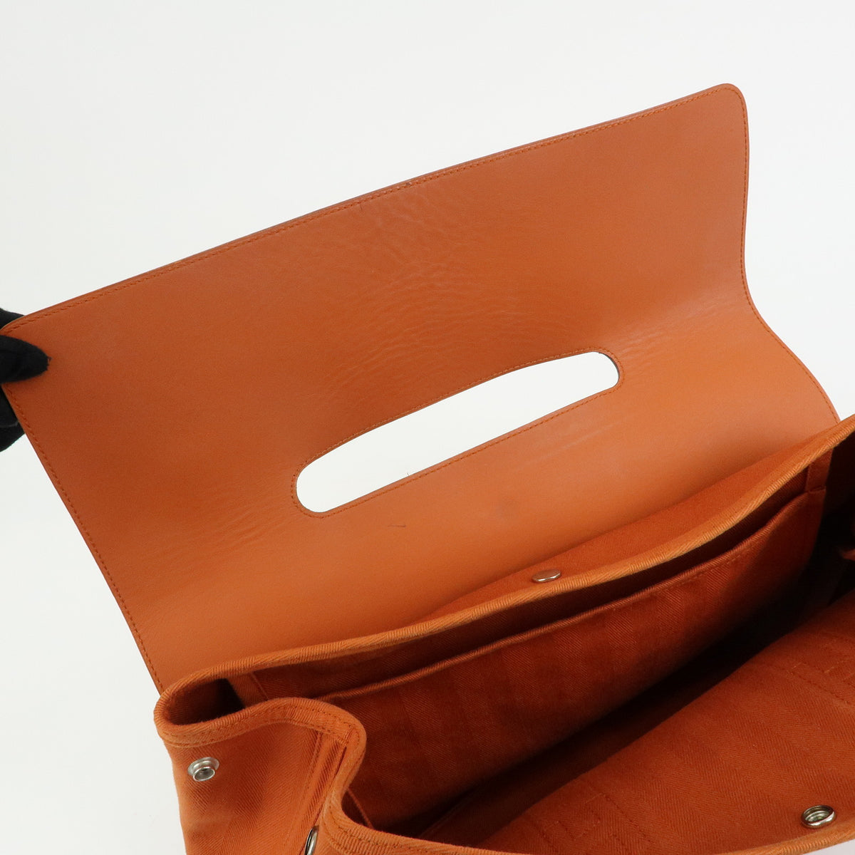 HERMES Valparaiso MM Toile Chevron Leather Hand Bag Orange