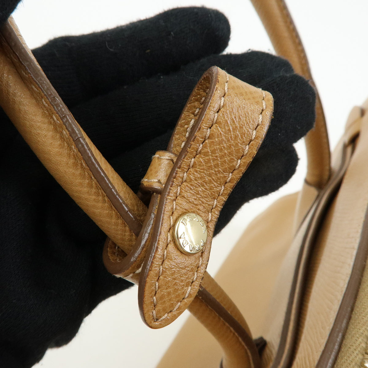 PRADA Logo Saffiano Leather 2Way Bag Hand Bag Shoulder Bag Camel BN2569