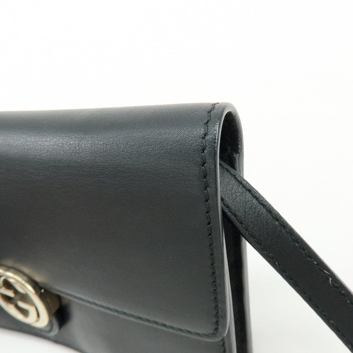 GUCCI Interlocking G Leather Shoulder Bag Crossbody Bag Black 369664