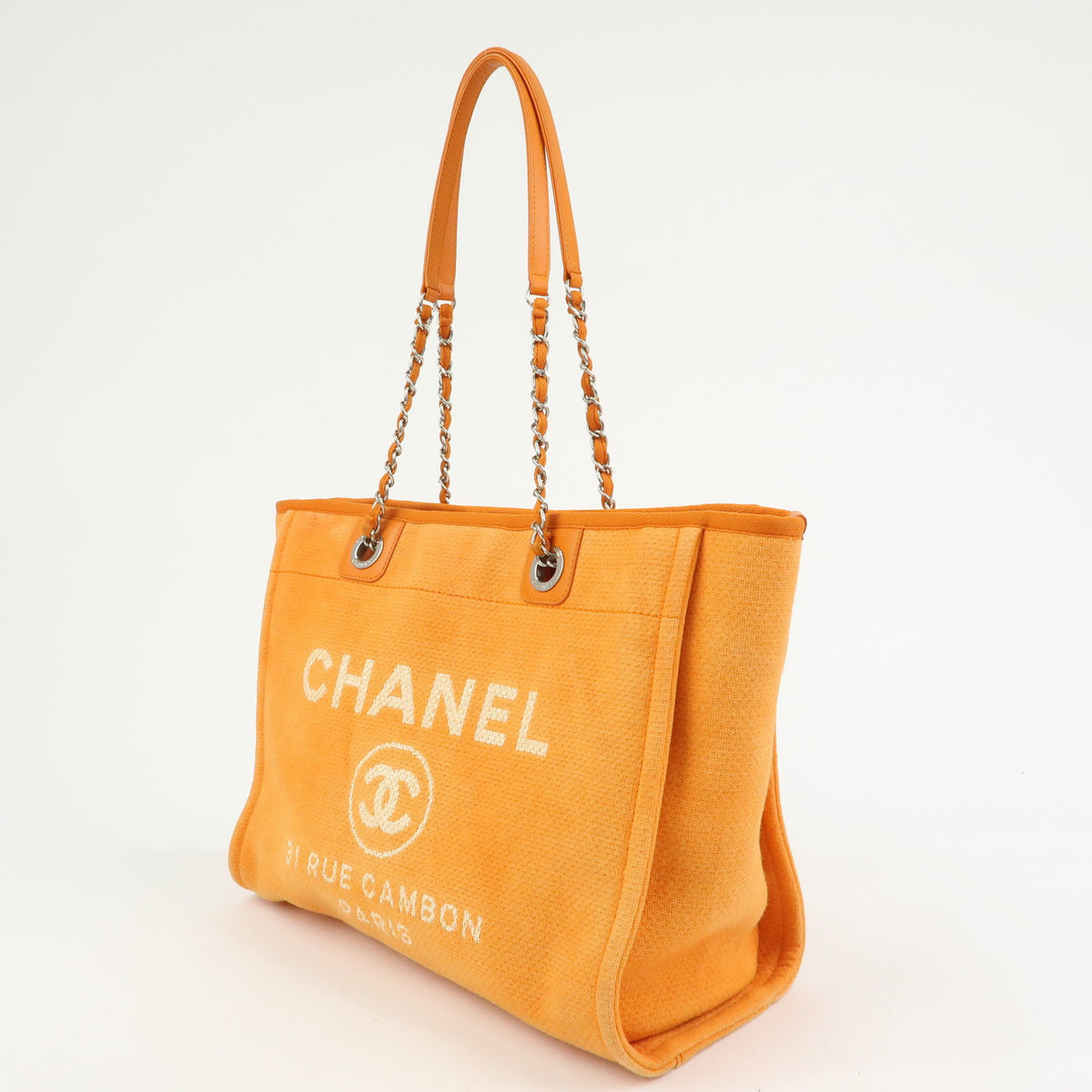 CHANEL Deauville MM Straw Leather Tote Bag Shoulder Bag Orange A67001
