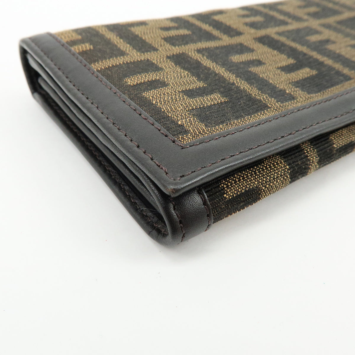 FENDI Zucca Jacquard Canvas Leather Bi-fold Long Wallet Brown 8M0000