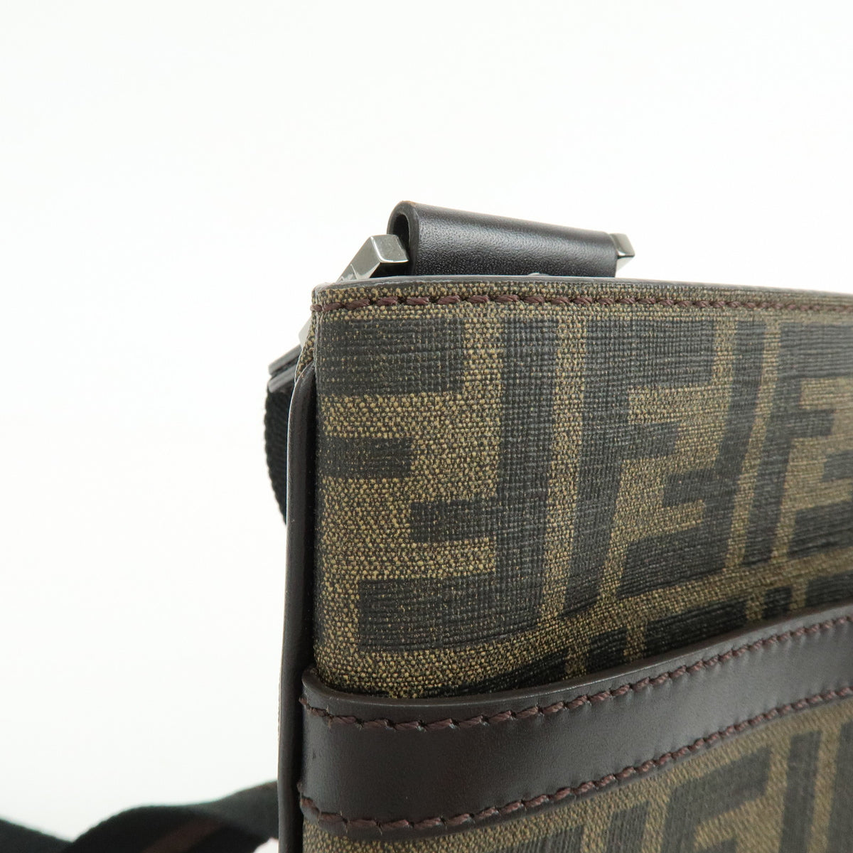 FENDI Zucca PVC Coated Canvas Leather Shoulder Bag Brown 7VA348