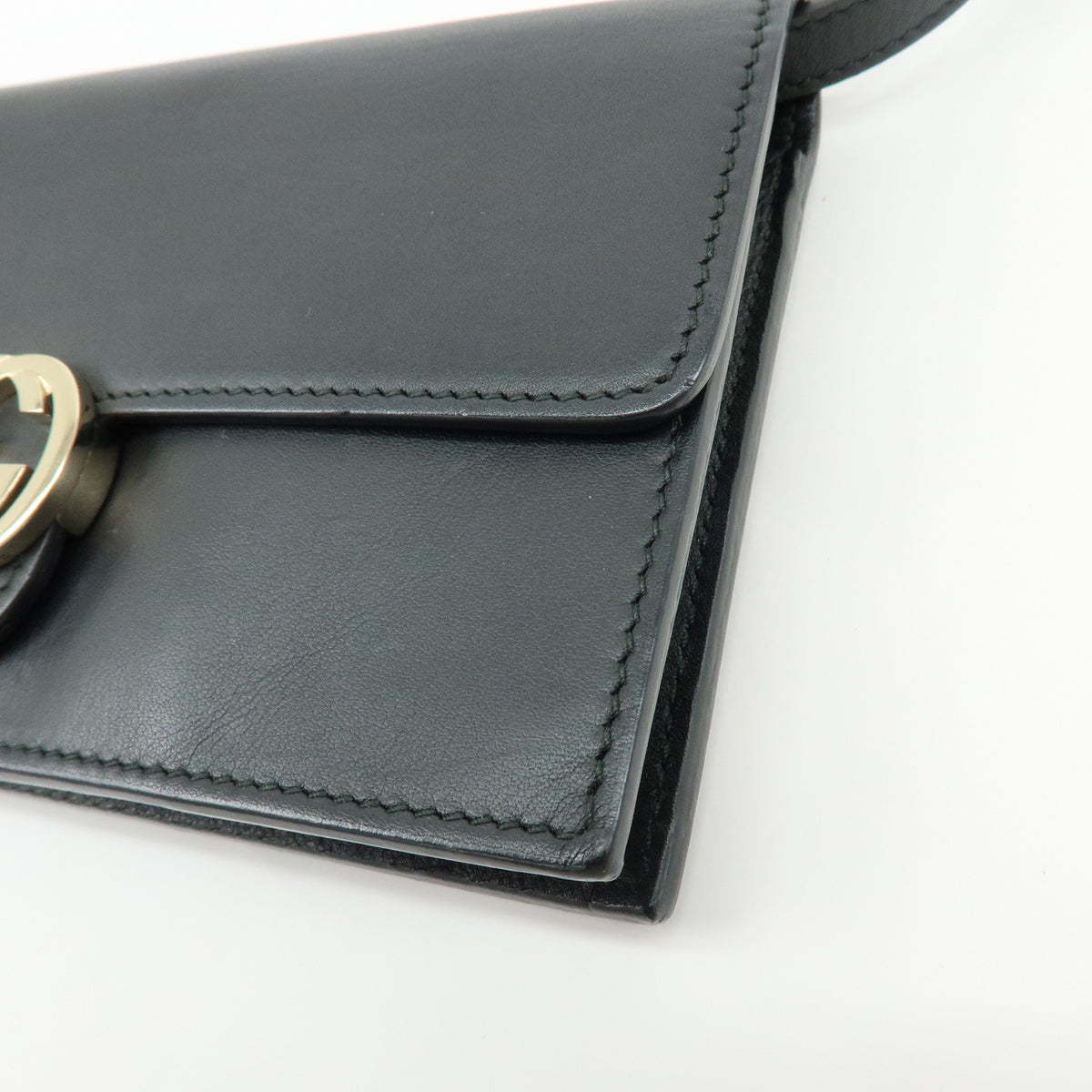 GUCCI Interlocking G Leather Shoulder Bag Crossbody Bag Black 369664
