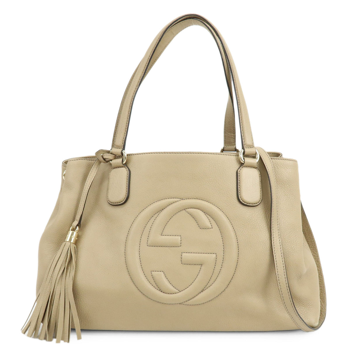 GUCCI SOHO Interlocking G Leather Shoulder Bag Hand Bag Beige 308363
