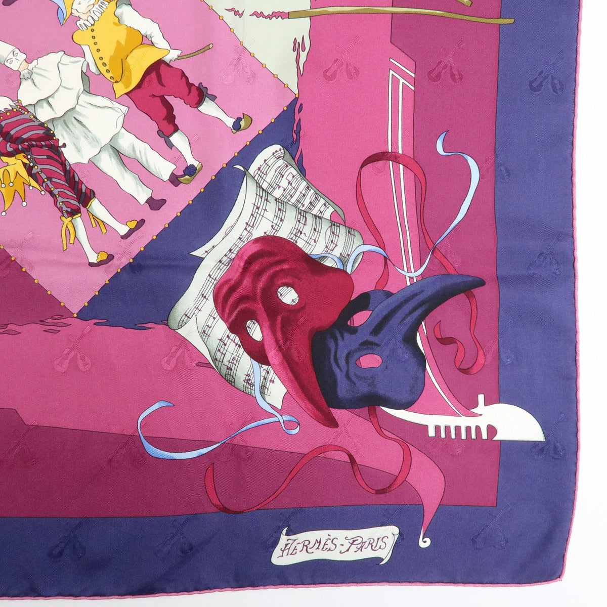 HERMES Carre 90 Silk 100% Scarf Fetes Venitiennes Purple