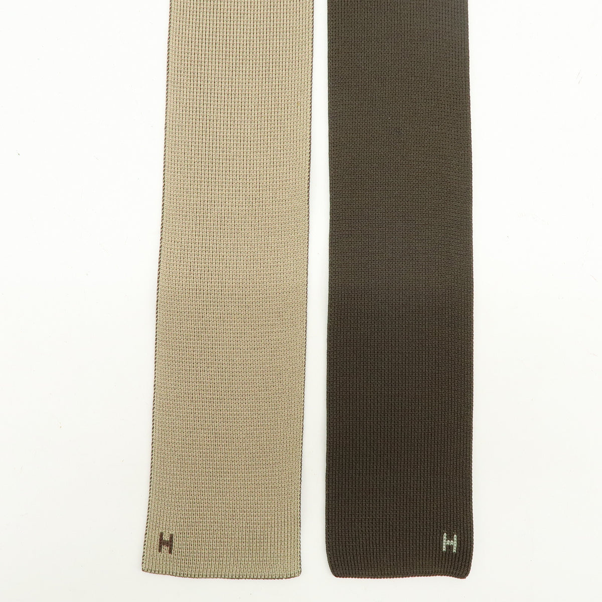 HERMES Silk 100% Knit Tie Brown Beige Green