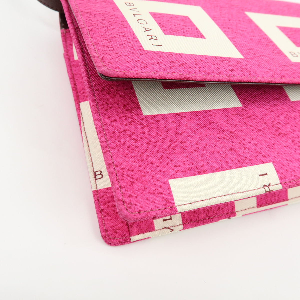 BVLGARI Square Logo Nylon Leather 3Way Clutch Bag Shoulder Bag Pink