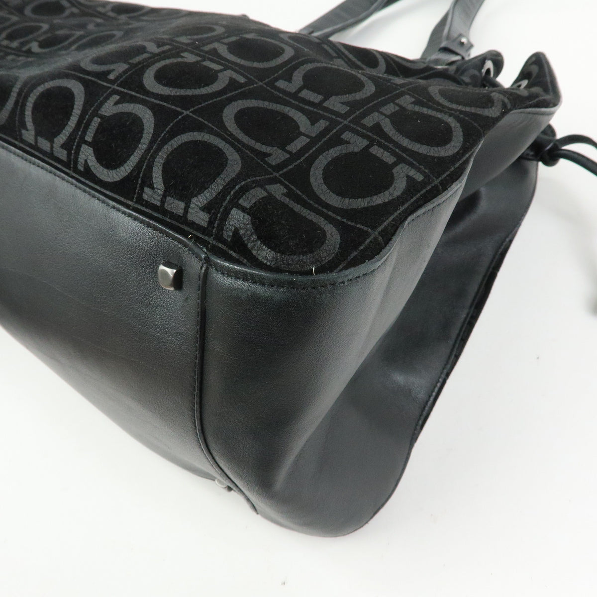 Ferragamo Gancini Suede Leather Shoulder Bag Tote Bag Black