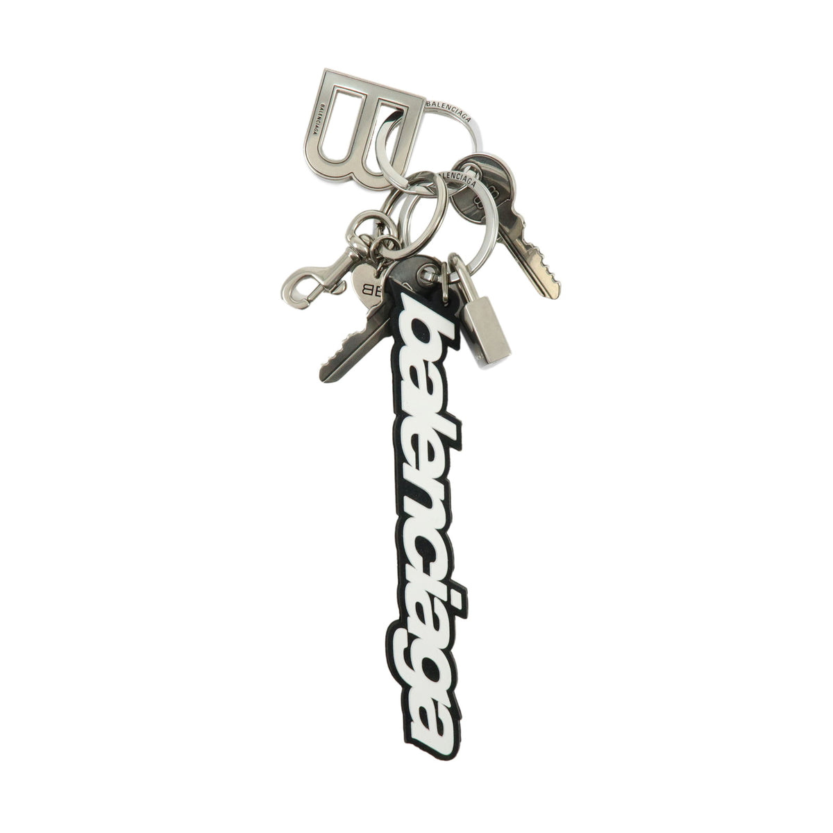 BALENCIAGA Kit Rubber Brass Bag Charm Key Chain Black White