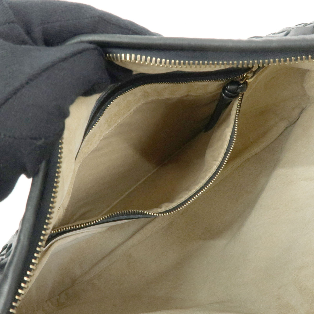 BOTTEGA VENETA Hobo Intrecciato Leather Shoulder Bag Black 115653