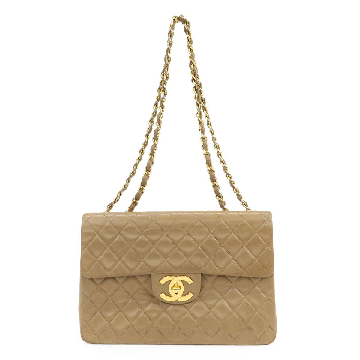 CHANEL Jumbo Matelasse 34 Lamb Skin Shoulder Bag Hand Bag Brown A01094