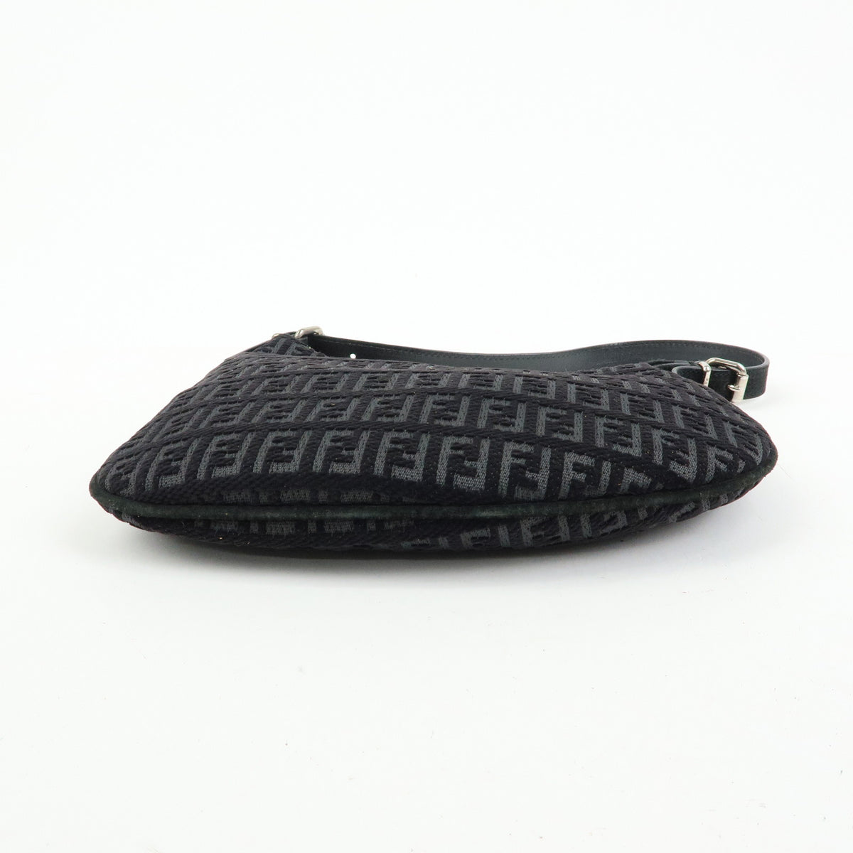 FENDI Zucchino Canvas Leather Shoulder Bag Hand Bag Black 8BR248