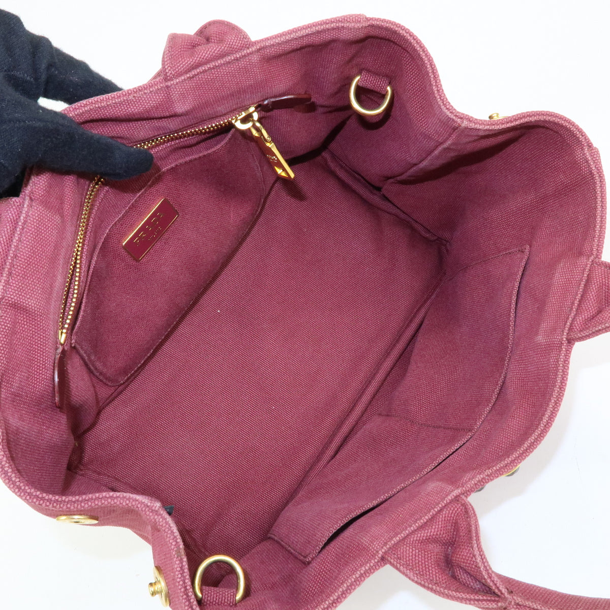 PRADA Triangle Logo Canapa Mini 2Way Tote Shoulder Bag Bordeaux B2439O