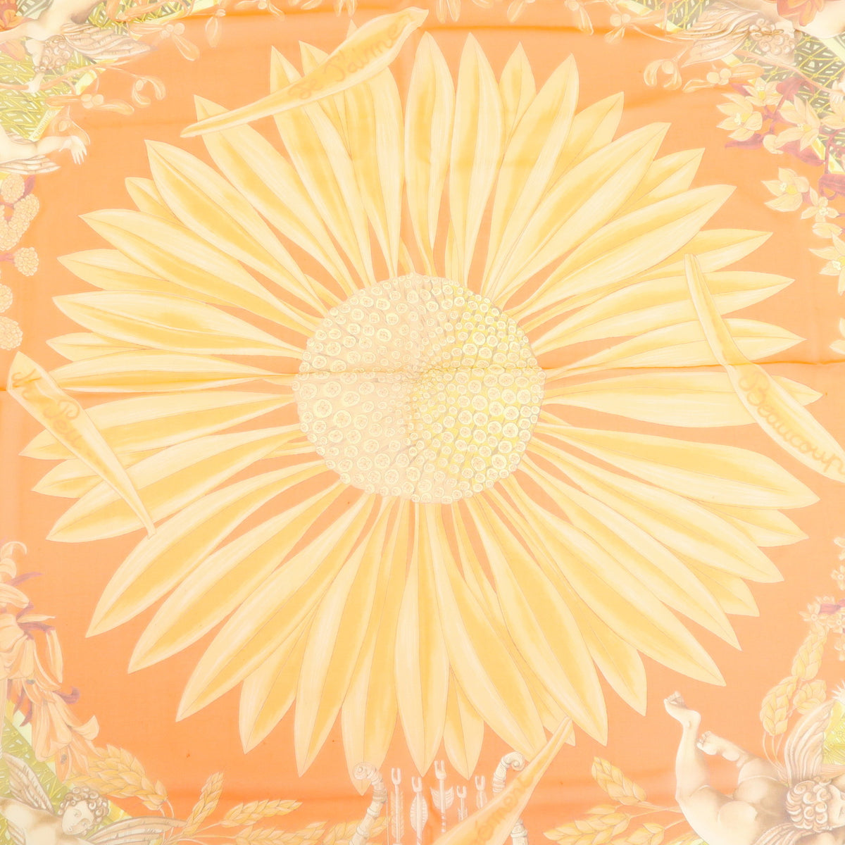 HERMES Carre 90 Silk 100% Scarf AMOURS Orange