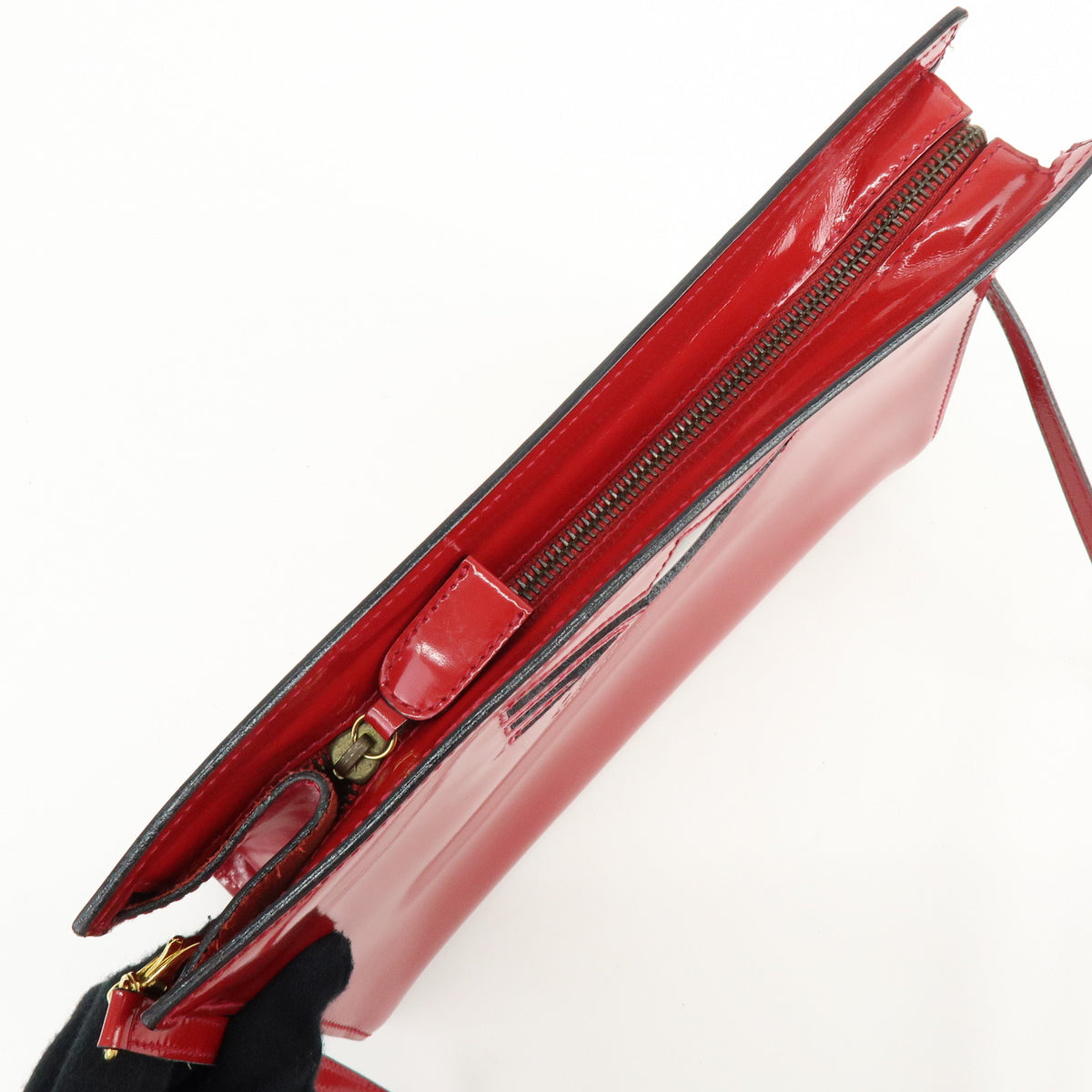 Ferragamo Patent Leather Shoulder Bag Crossbody Bag Red