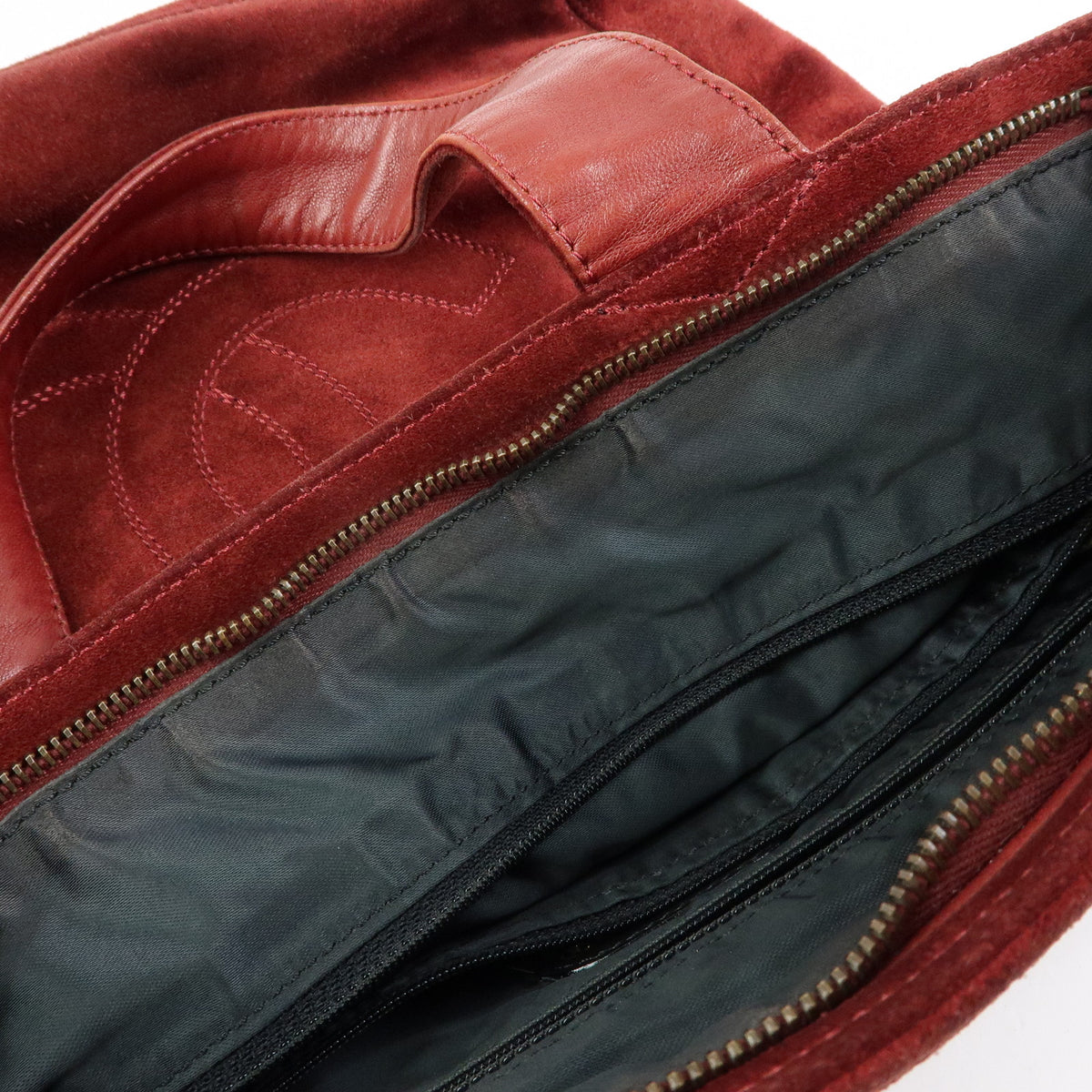 CHANEL COCO Mark Suede Leather Tote Bag Shoulder Bag Tassel Wine Red