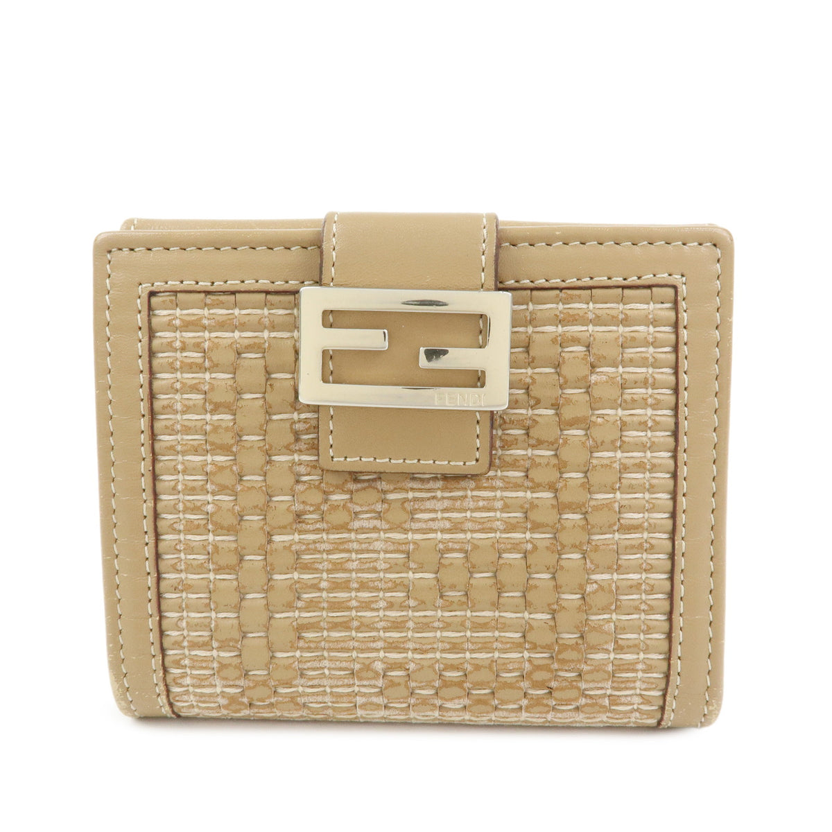 FENDI Logo Leather Bi-fold Compact Wallet Brown Gold 8M0188