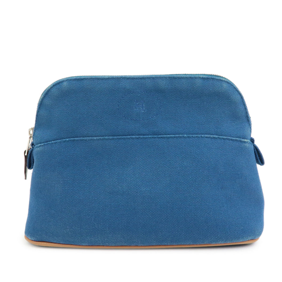 HERMES Bolide Mini Cotton Leather Cosmetic Pouch Blue