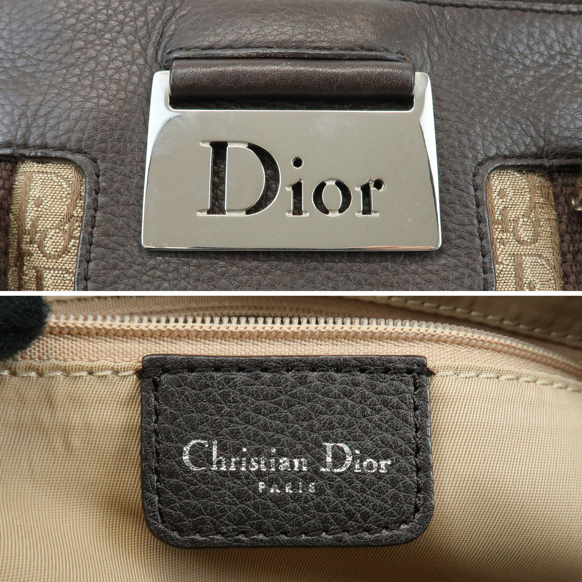 Christian Dior Trotter Jacquard Canvas Hand Bag Mini Boston Bag Brown
