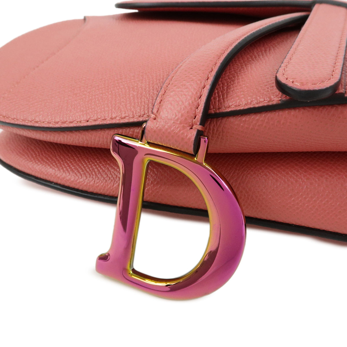 Christian Dior CD Logo Saddle Bag Leather Shoulder Bag Hand Bag Pink