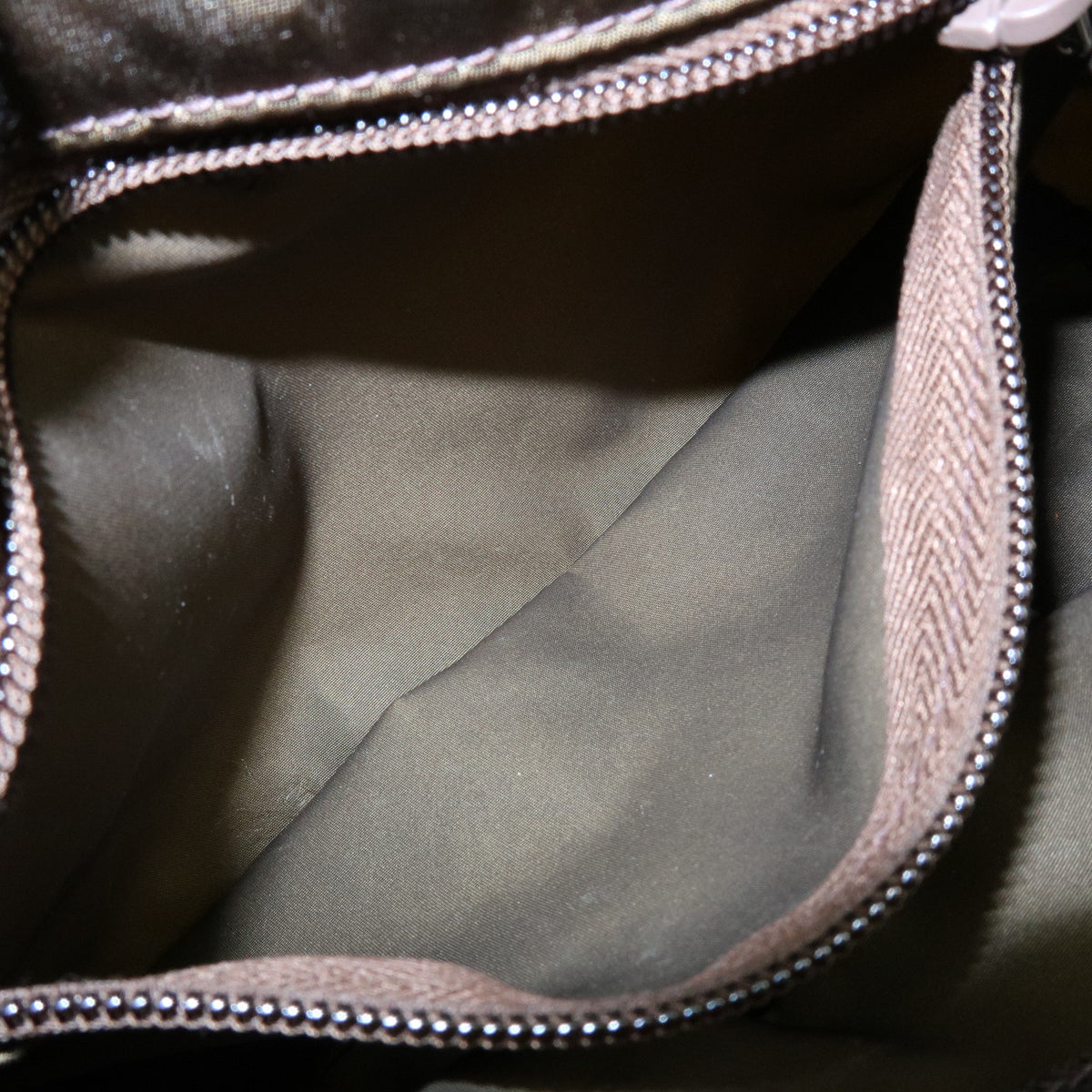 PRADA Triangle Logo Nylon Cosmetic Pouch Makeup Case Khaki Brown 1NA012
