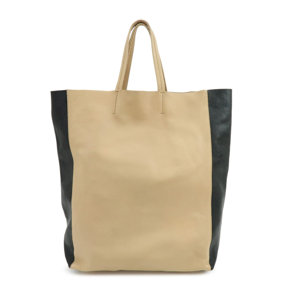 CELINE Horizontal Cabas Leather Tote Bag Hand Bag Beige Black