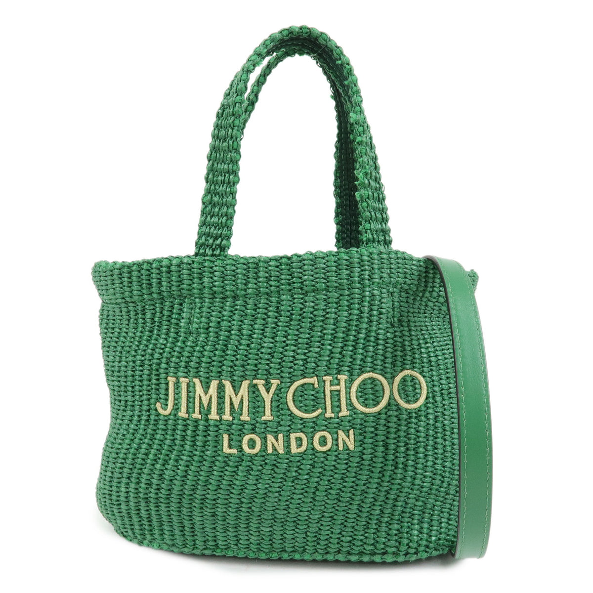 Jimmy Choo Beach Tote East West Raffia 2way Bag Hand Shoulder Bag Green