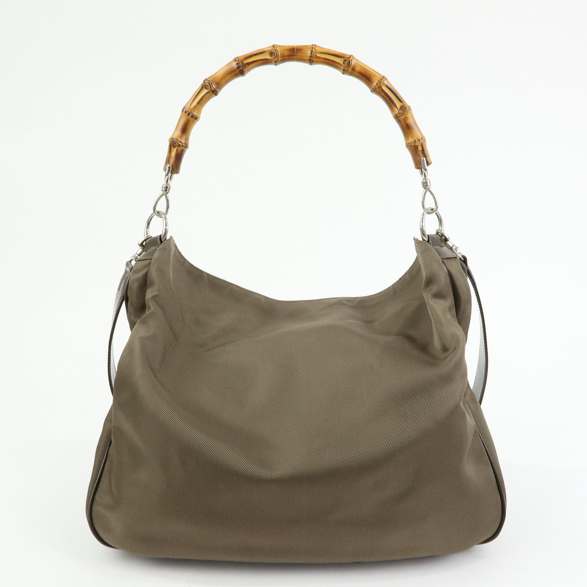 GUCCI Bamboo Nylon Leather 2Way Bag Hand Bag Khaki 001・2123・1577