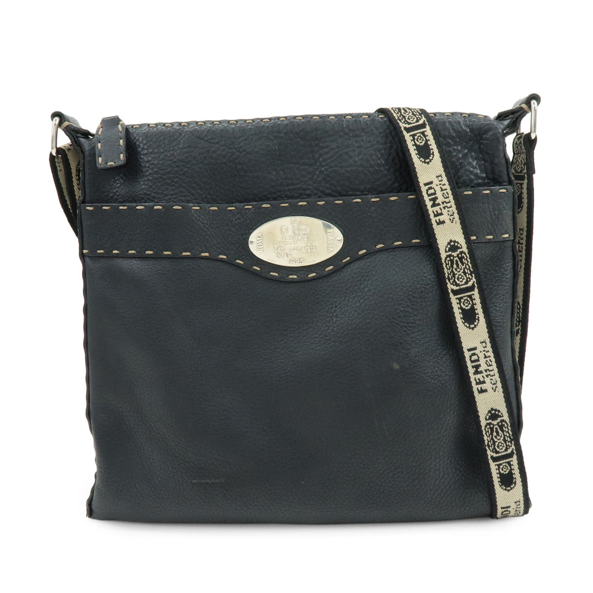 FENDI Logo Selleria Leather Shoulder Bag Crossbody Bag Black 8BT109