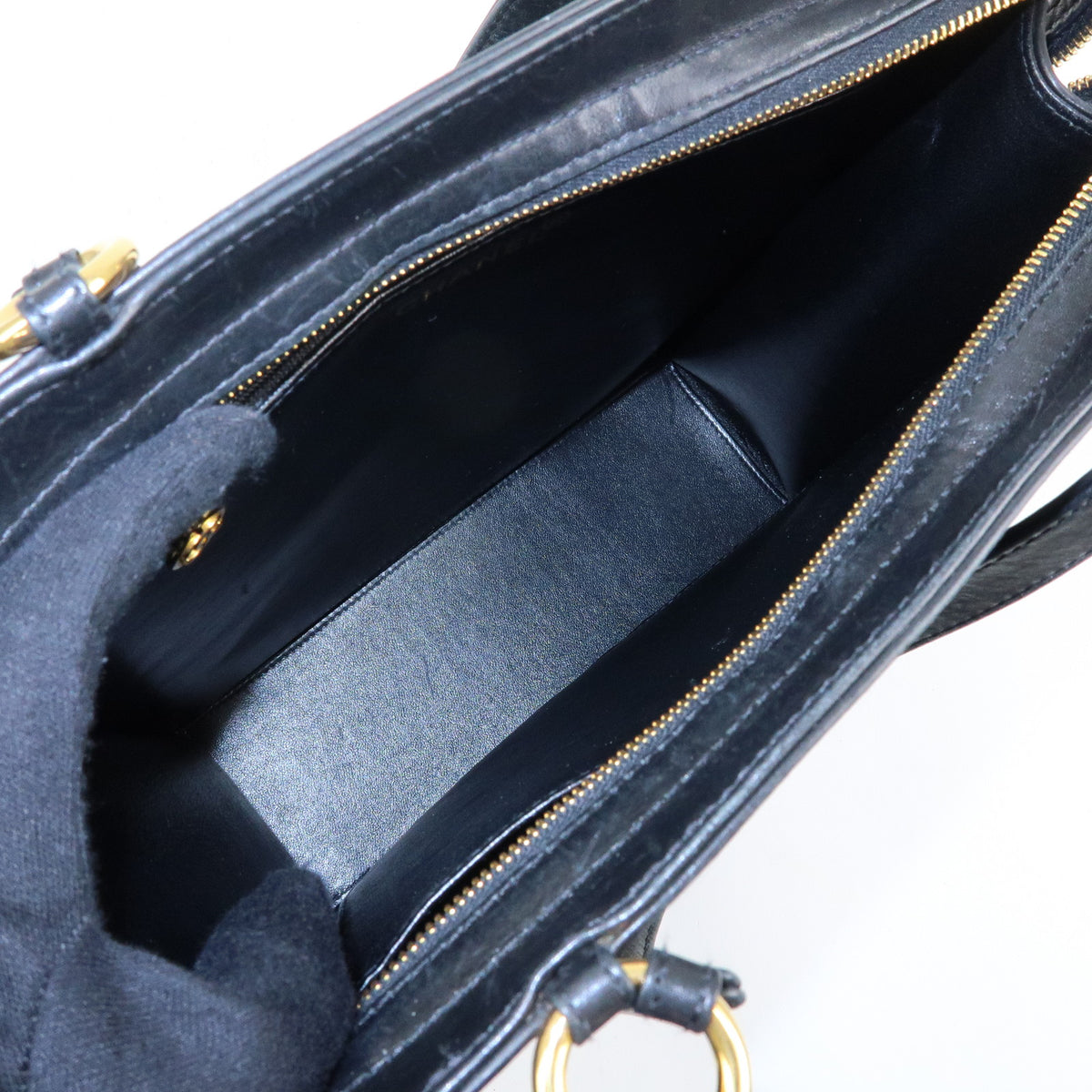CHANEL Logo Lamb Skin Tote Bag Hand Bag Black