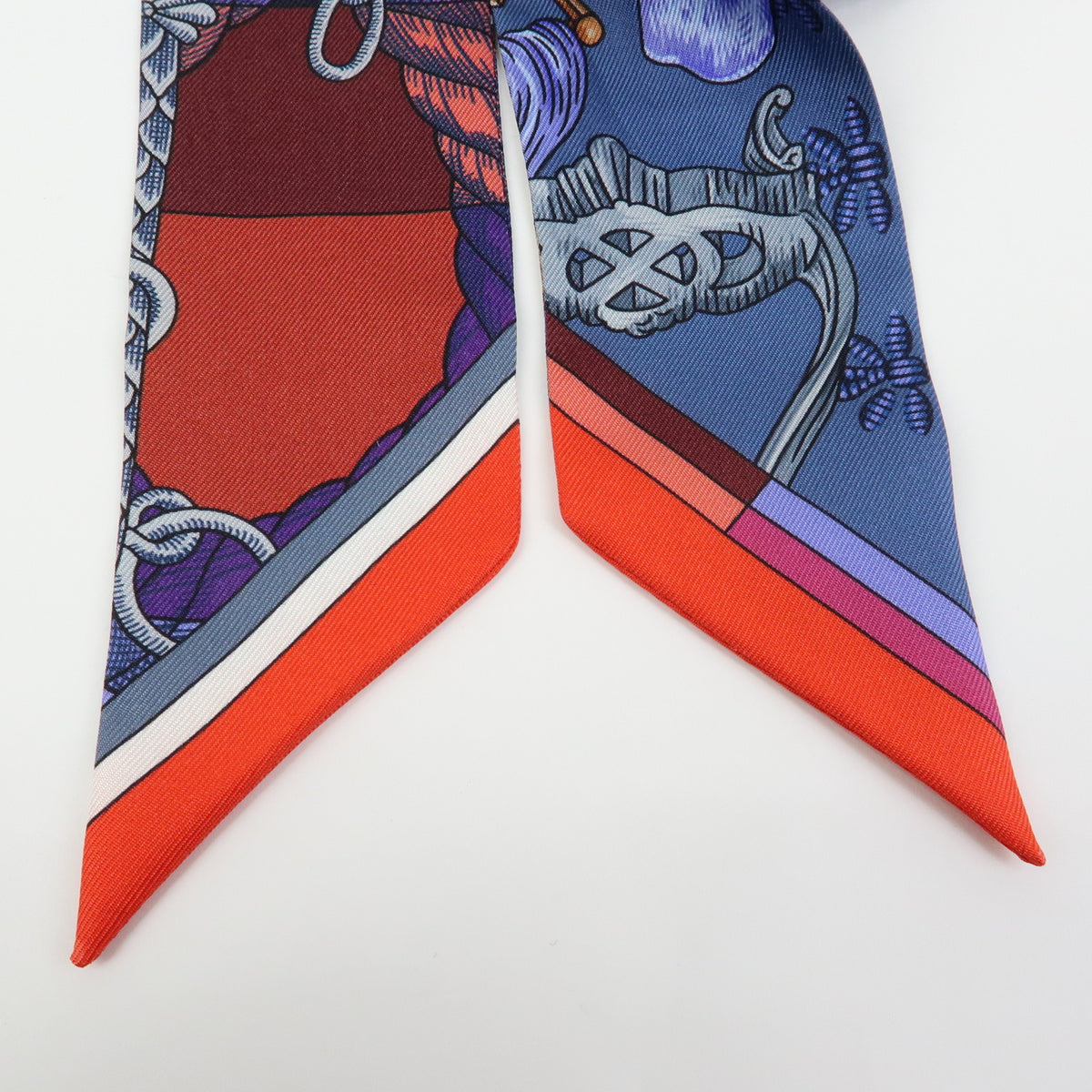 HERMES Twilly Silk 100% Scarf CAVALLERIA D ETRIERS Red Purple Blue