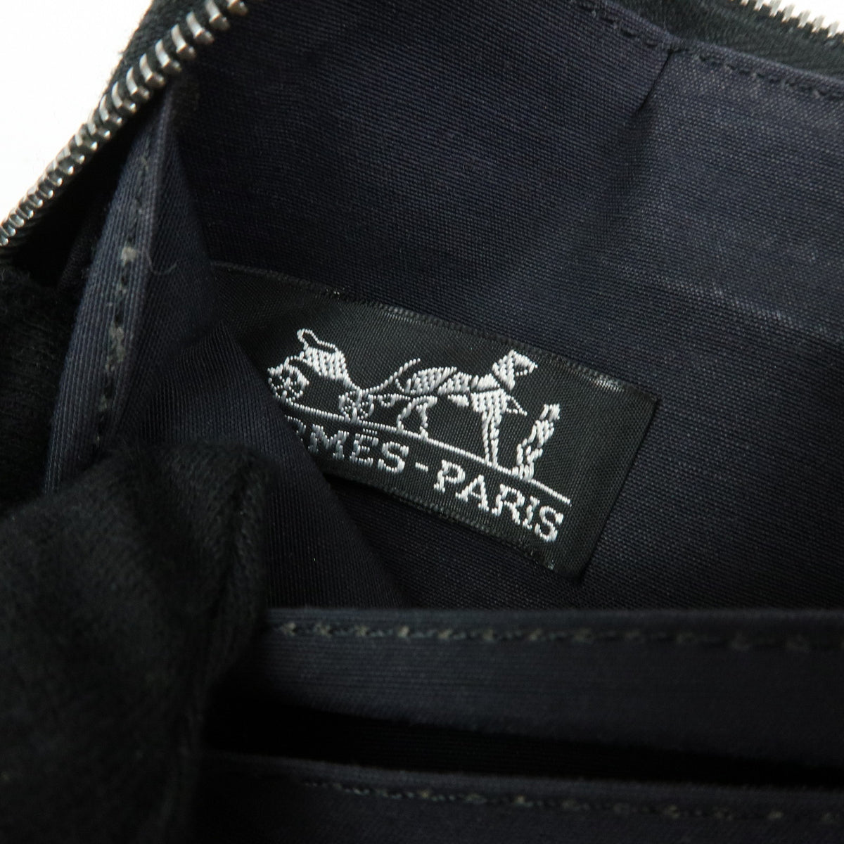 HERMES Herline Purse PM Nylon Canvas Leather Zip Wallet Grey Black