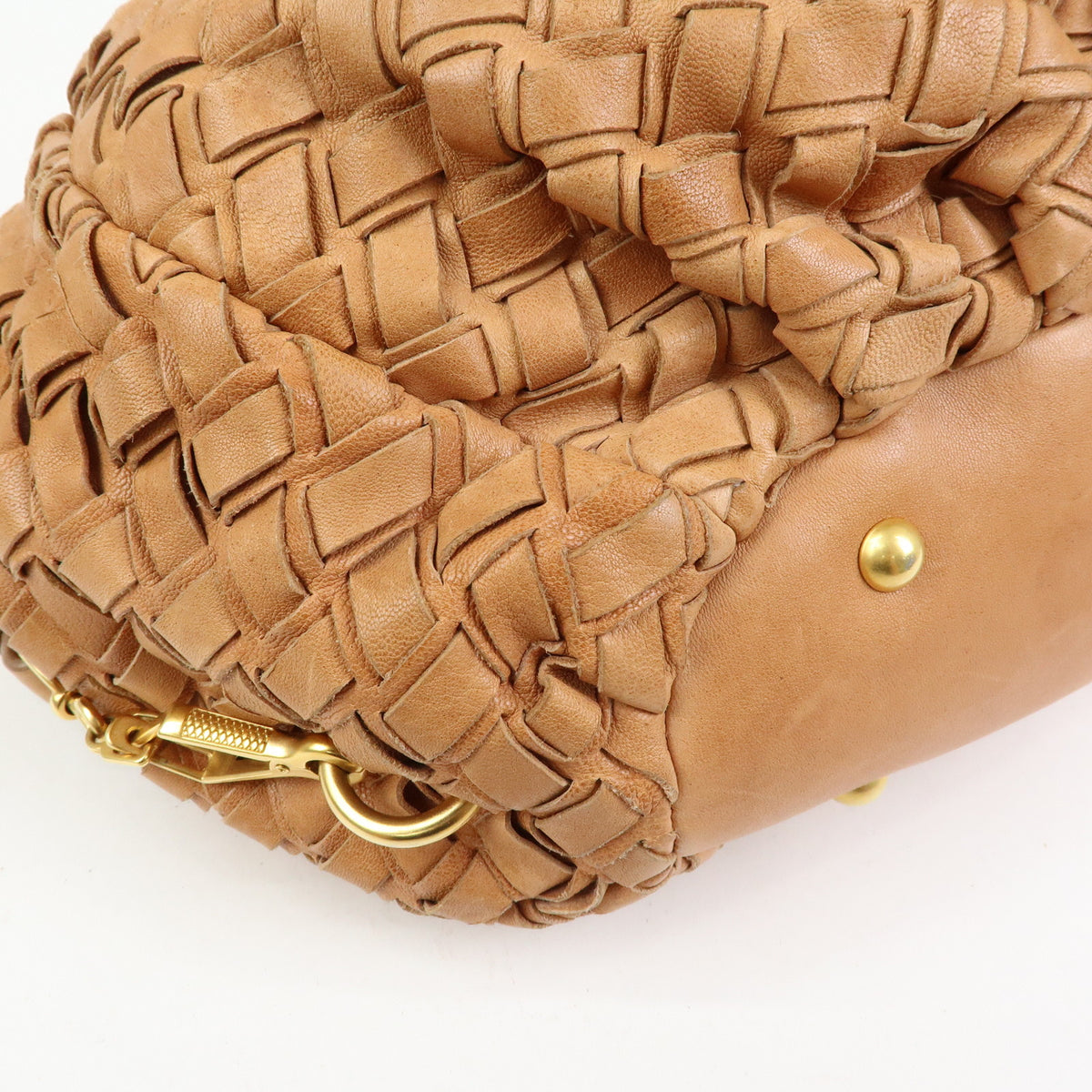 MIU MIU Leather Blaid Shoulder Bag Hand Bag Brown