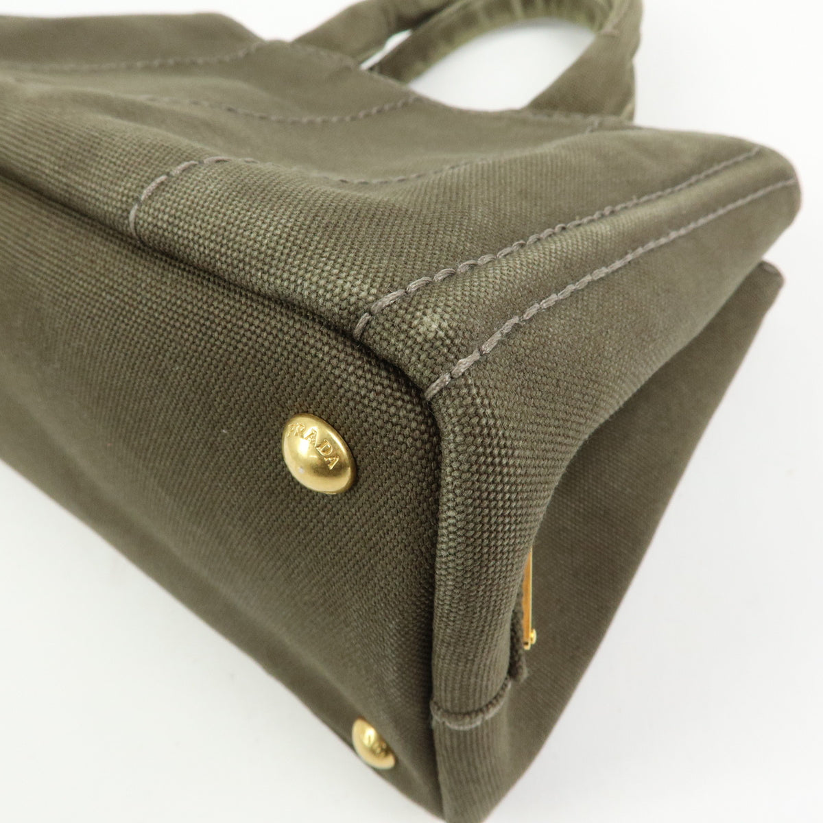 PRADA Triangle Logo Canapa Mini Canvas Tote Bag Hand Bag Khaki BN2439