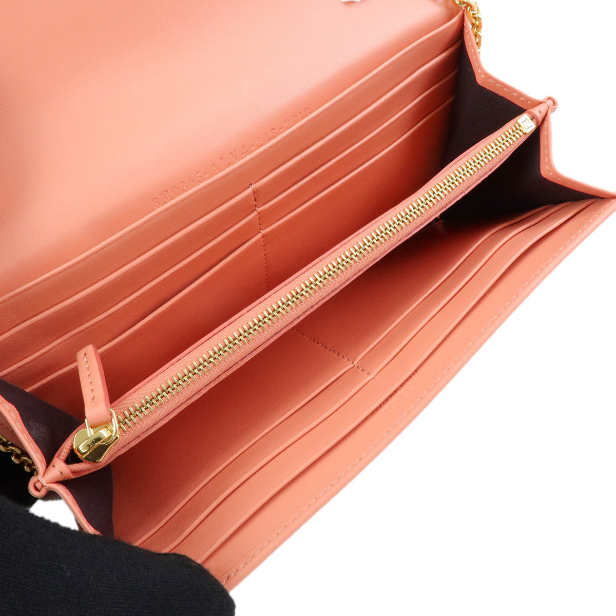 FENDI FF Diamond Leather Chain Long Wallet WOC Pink 8M0365