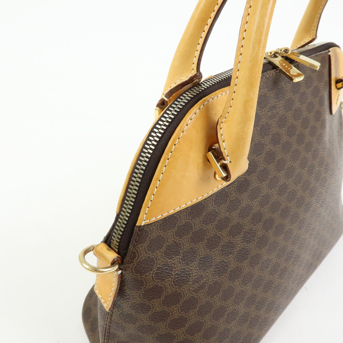 CELINE Macadam PVC Leather 2Way Bag Hand Bag Shoulder Bag Brown Beige