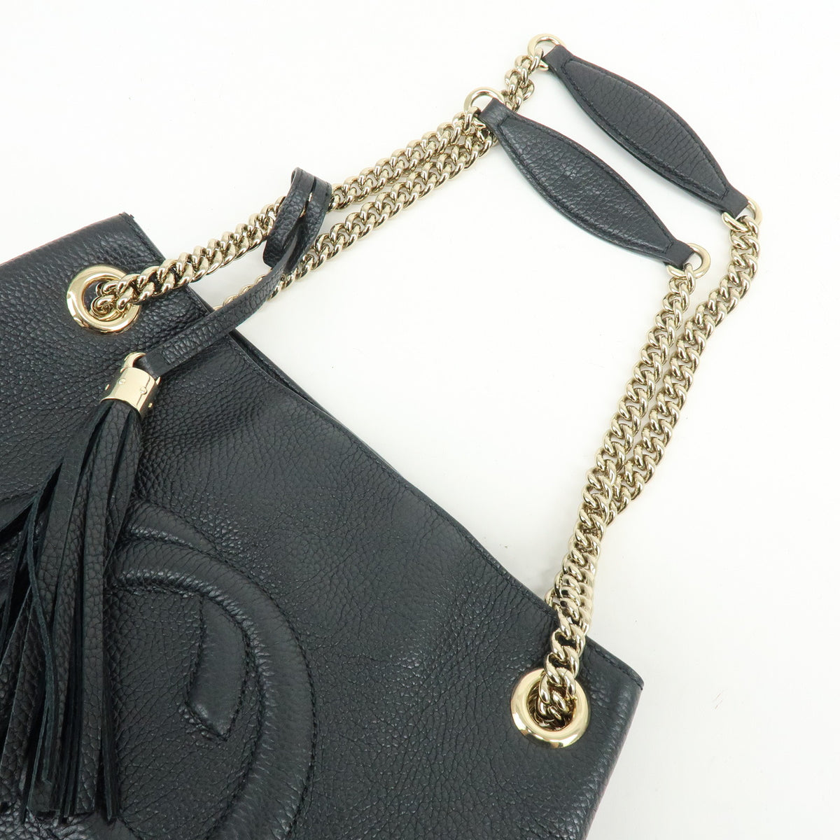 GUCCI SOHO Interlocking G Chain Leather Shoulder Bag Black 536196