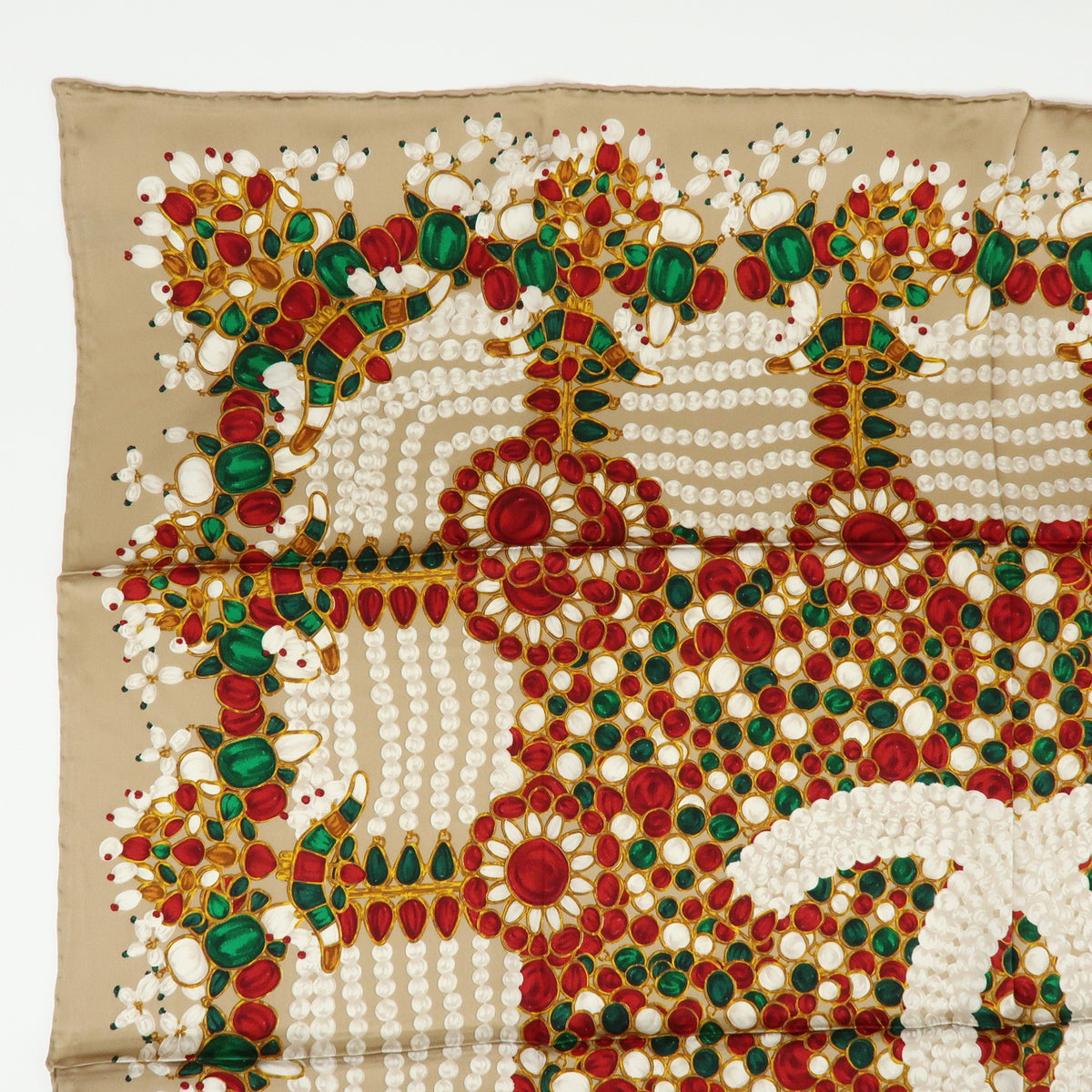 CHANEL COCO Mark Silk100% Jewelry Pattern Scarf Brown Red
