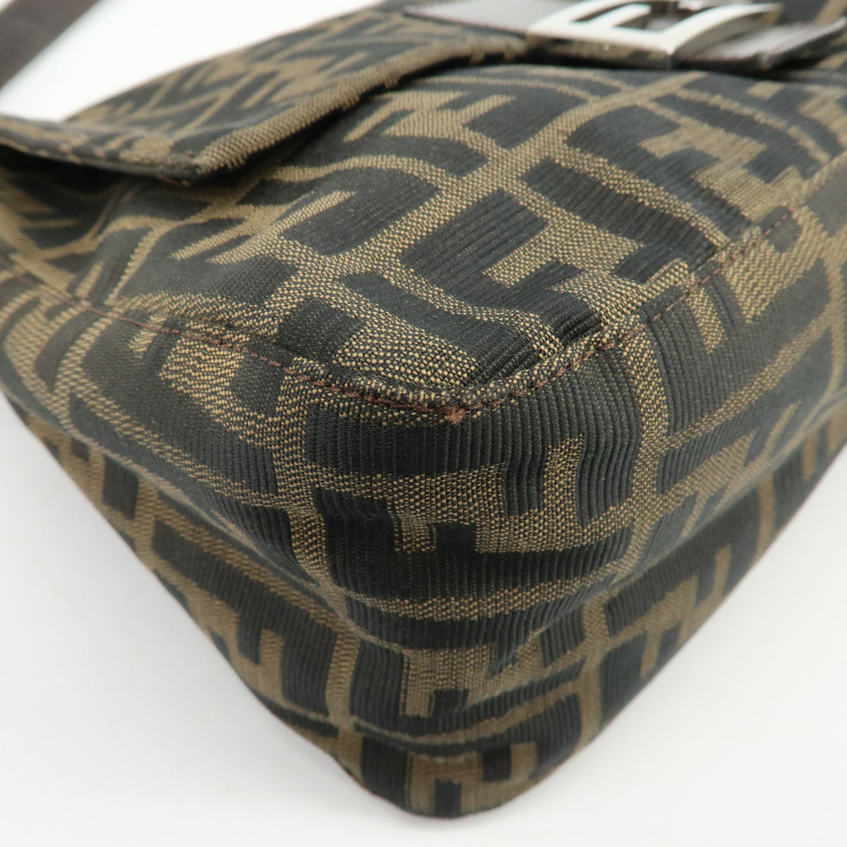 FENDI Mamma Baguette Zucca Canvas Leather Shoulder Bag Brown 26325
